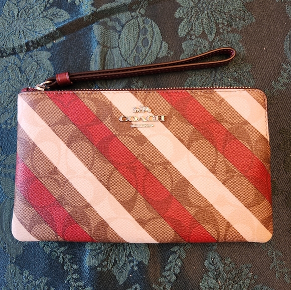 Coach Handbags - COACH STRIPED LG WRISTLET ZIPPER